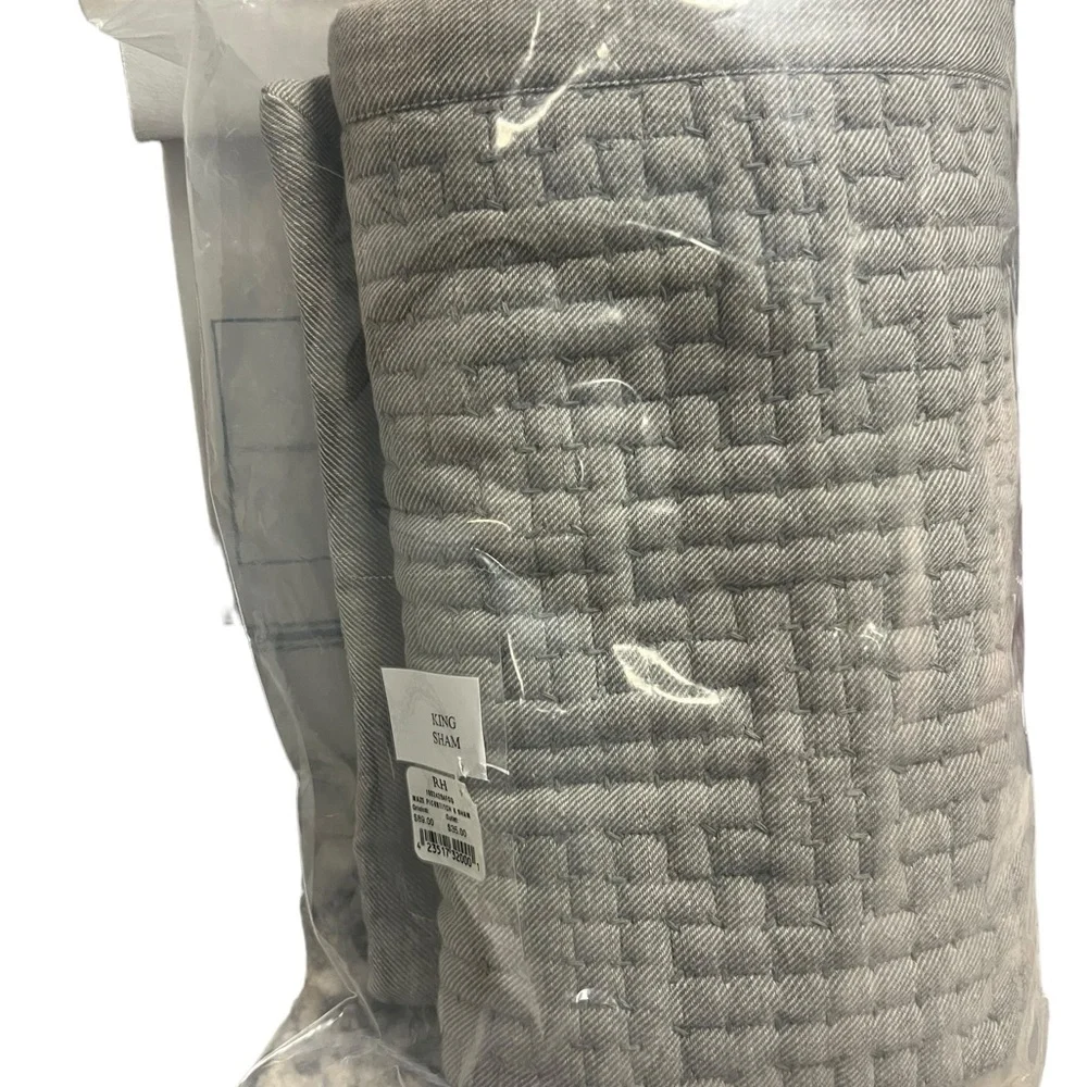✅Restoration Hardware Maze Pickstitch Cotton Size King Sham in Fog